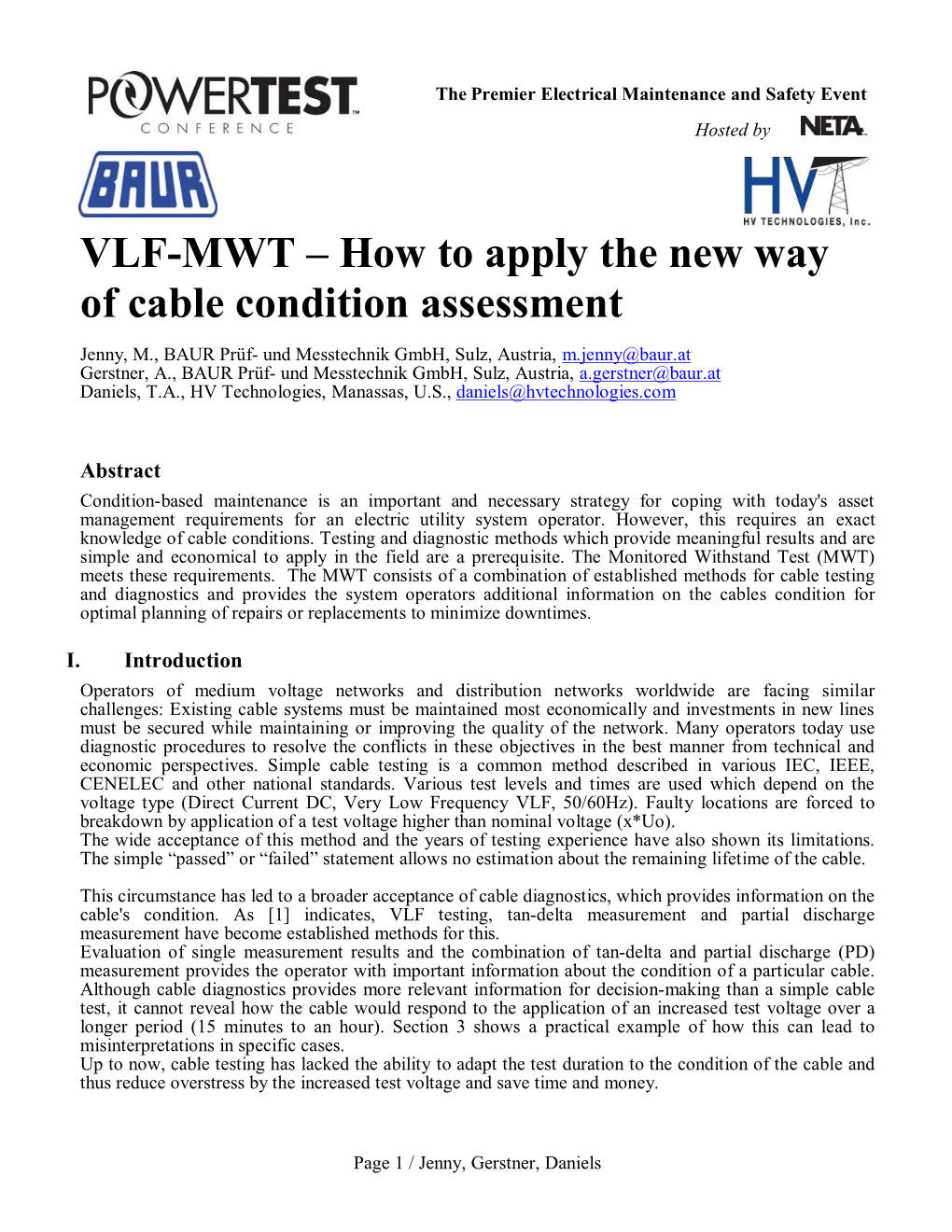 VLF-MWT – How to Apply the New Way of Cable Condition Assessment