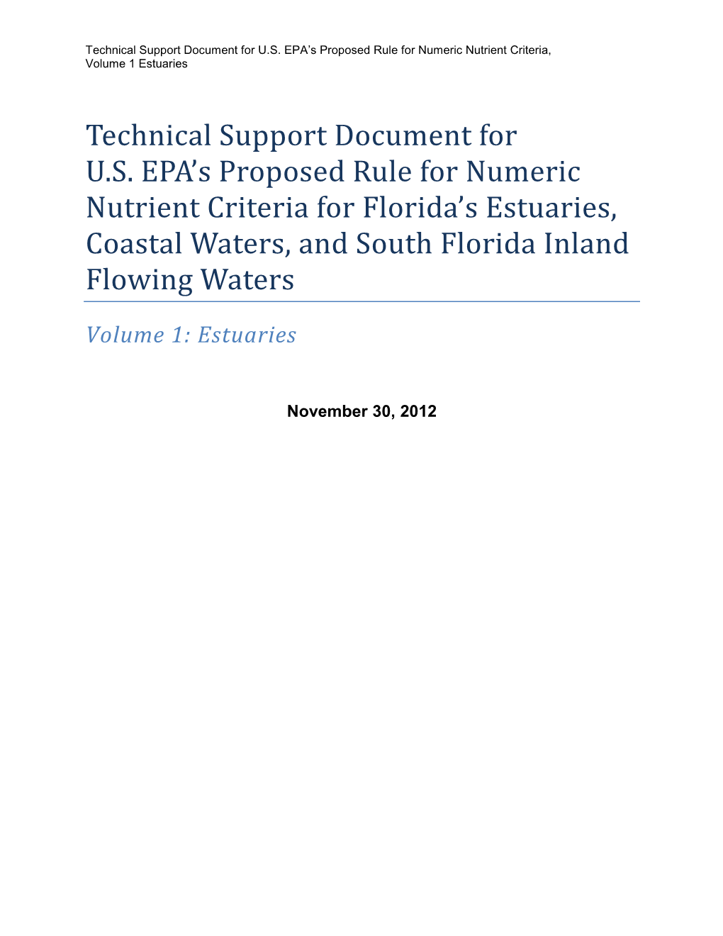 Technical Support Document... Numeric Nutrient Criteria, Vol. 1