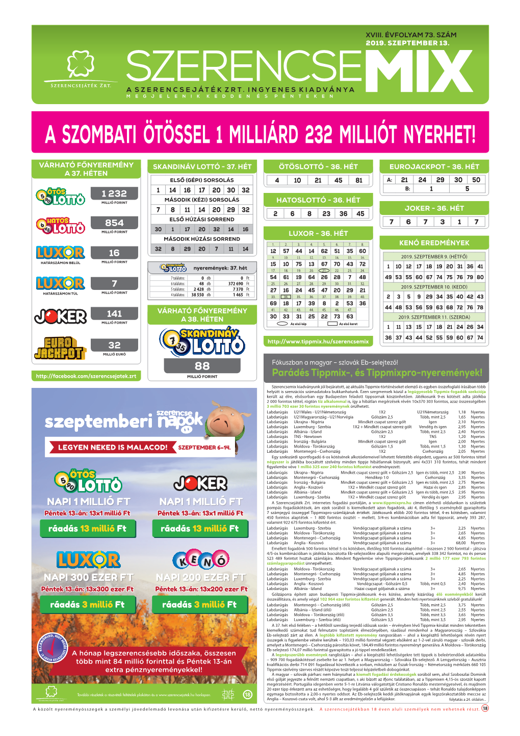 A Szombati Ötössel 1 Milliárd 232 Milliót Nyerhet!