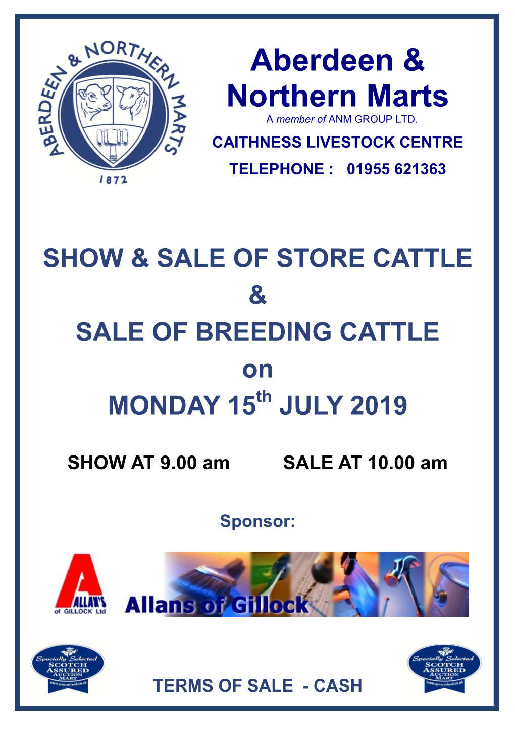 Caithness Livestock Centre Telephone : 01955 621363