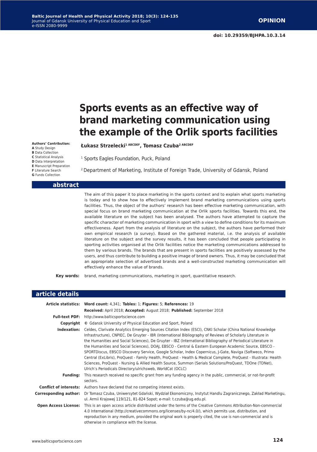 Sports Events As an Effective Way of Brand Marketing Communication Using the Example of the Orlik Sports Facilities