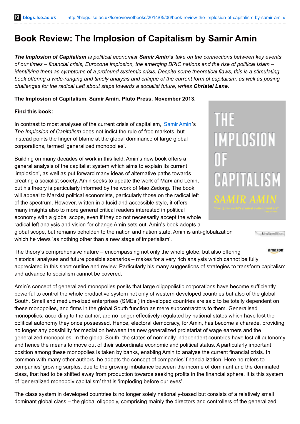 Book Review: the Implosion of Capitalism by Samir Amin