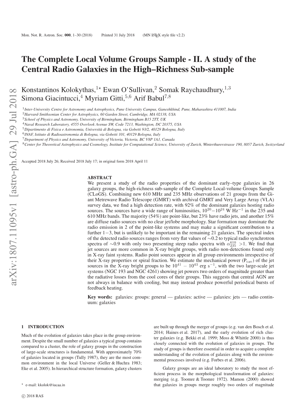 II. a Study of the Central Radio Galaxies in the High–Richness Sub