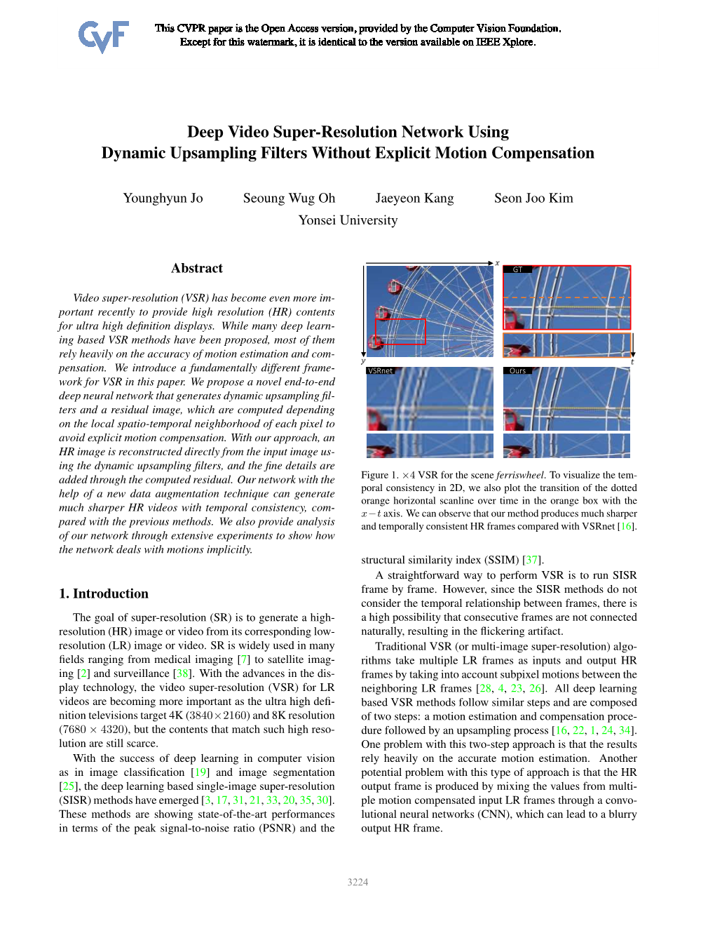 Deep Video Super-Resolution Network Using Dynamic Upsampling Filters Without Explicit Motion Compensation