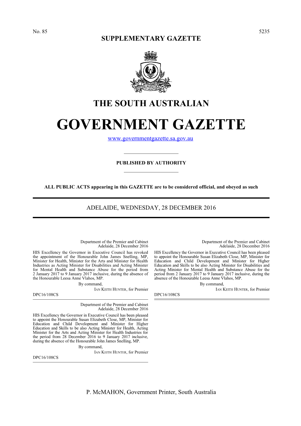 Supplementary Gazette s1