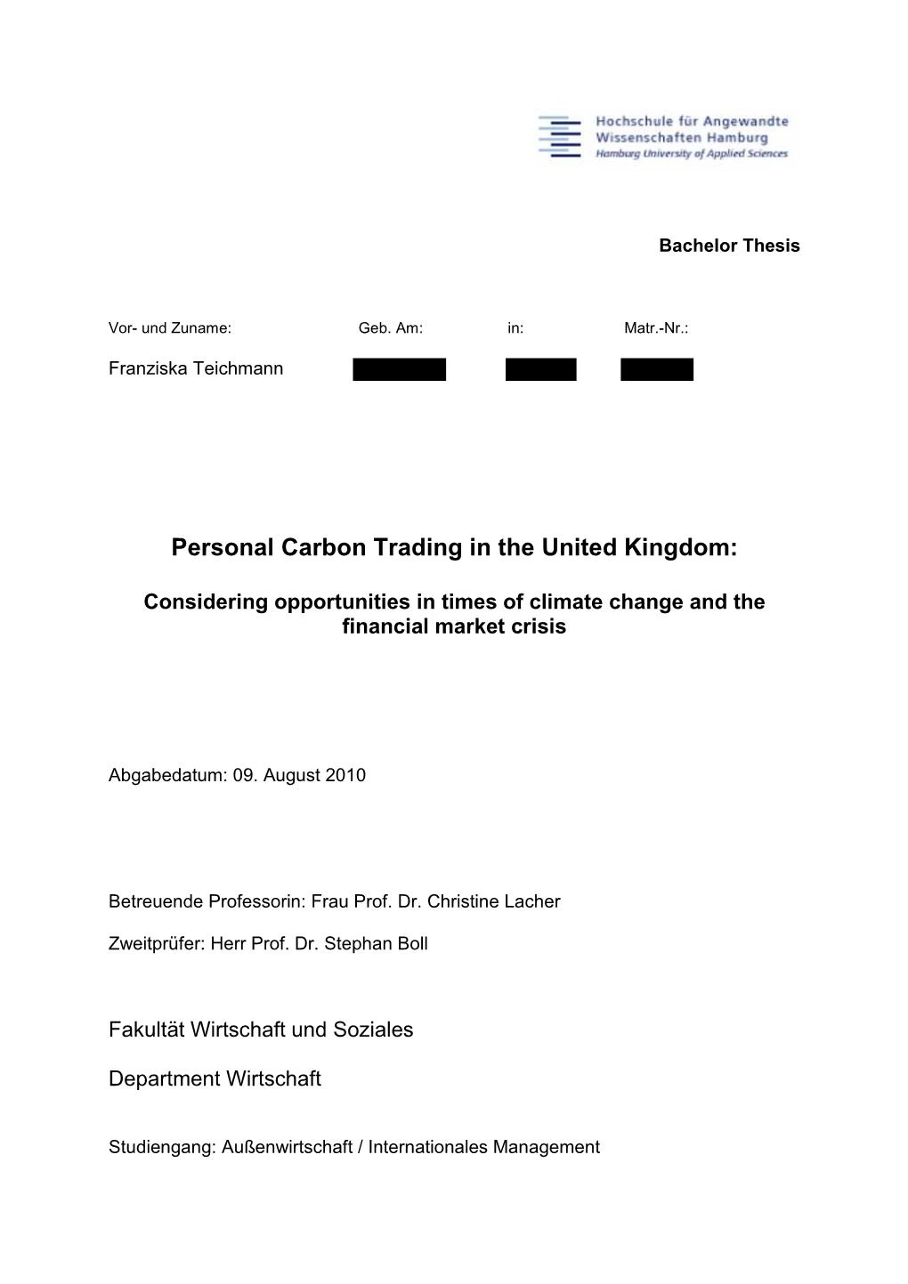 Personal Carbon Trading in the United Kingdom