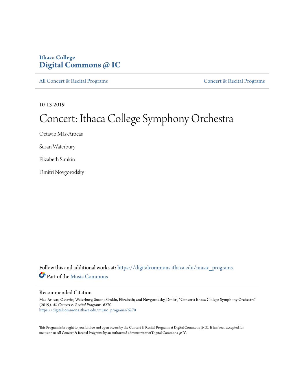 Ithaca College Symphony Orchestra Octavio Más-Arocas
