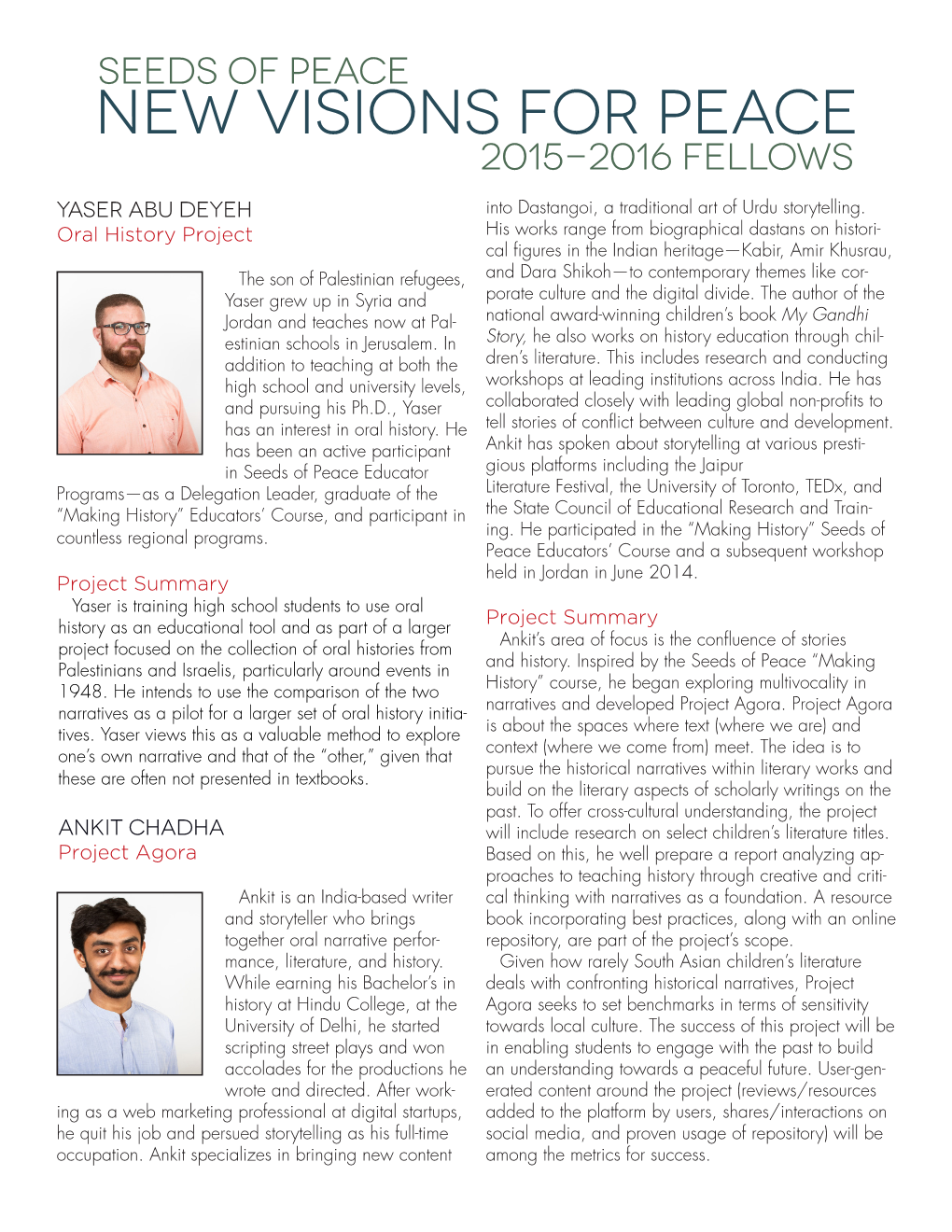 NEW VISIONS for PEACE 2015-2016 Fellows