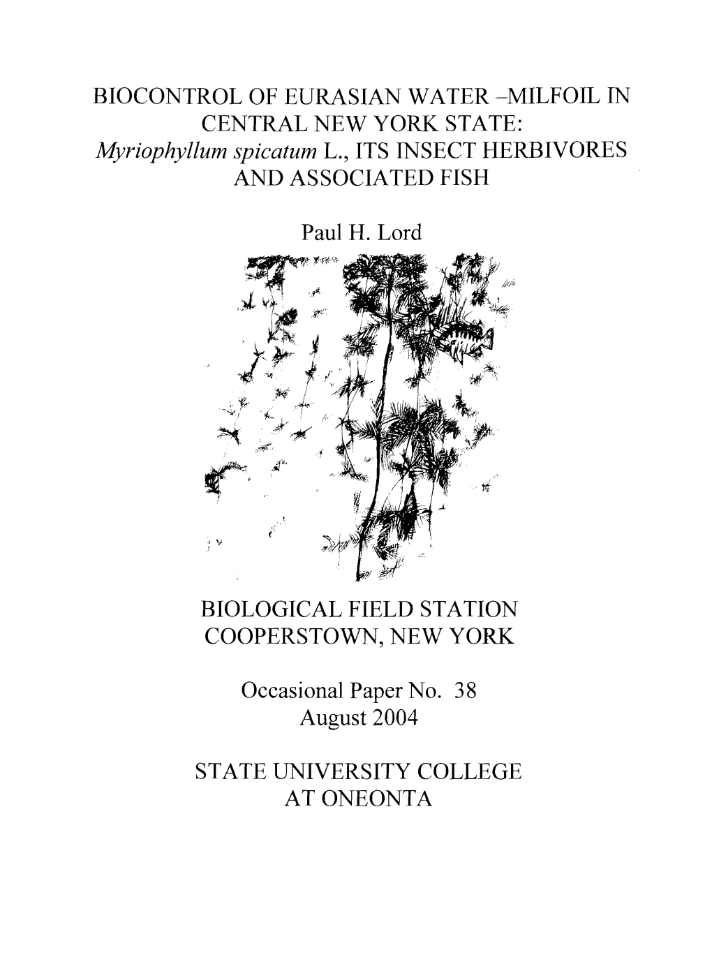 Biocontrol of Eurasian Water-Milfoil in Central New York