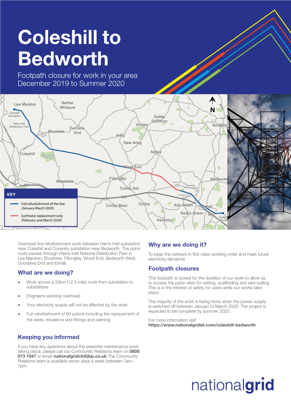 Coleshill to Bedworth Footpath Closure for Work in Your Area December 2019 to Summer 2020