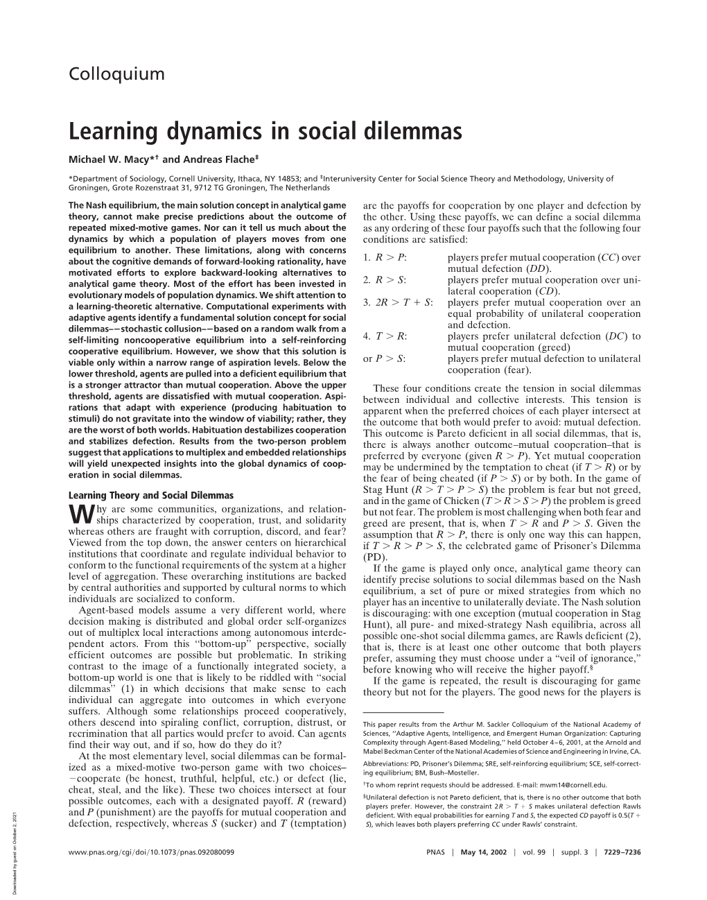 Learning Dynamics in Social Dilemmas