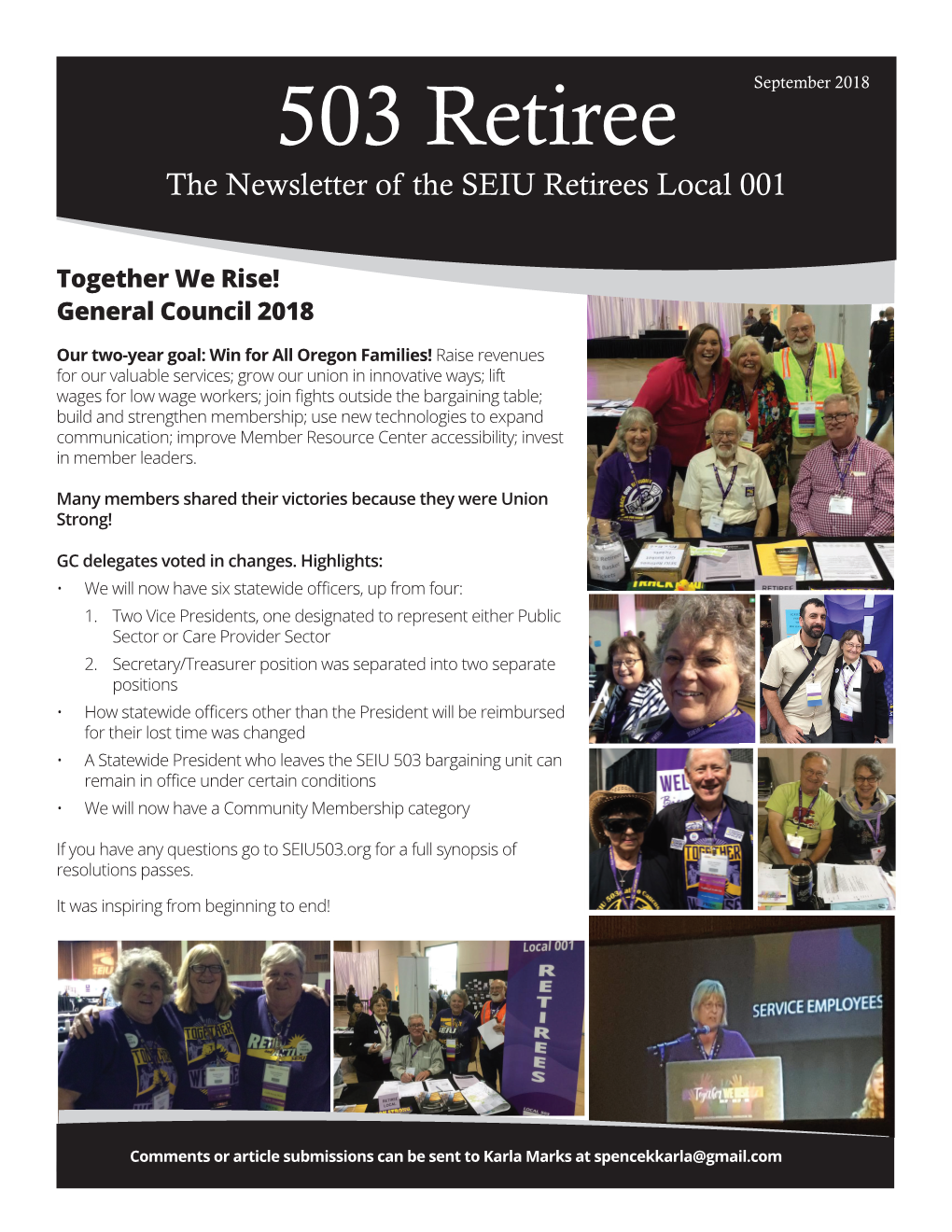 503 Retiree September 2018 the Newsletter of the SEIU Retirees Local 001