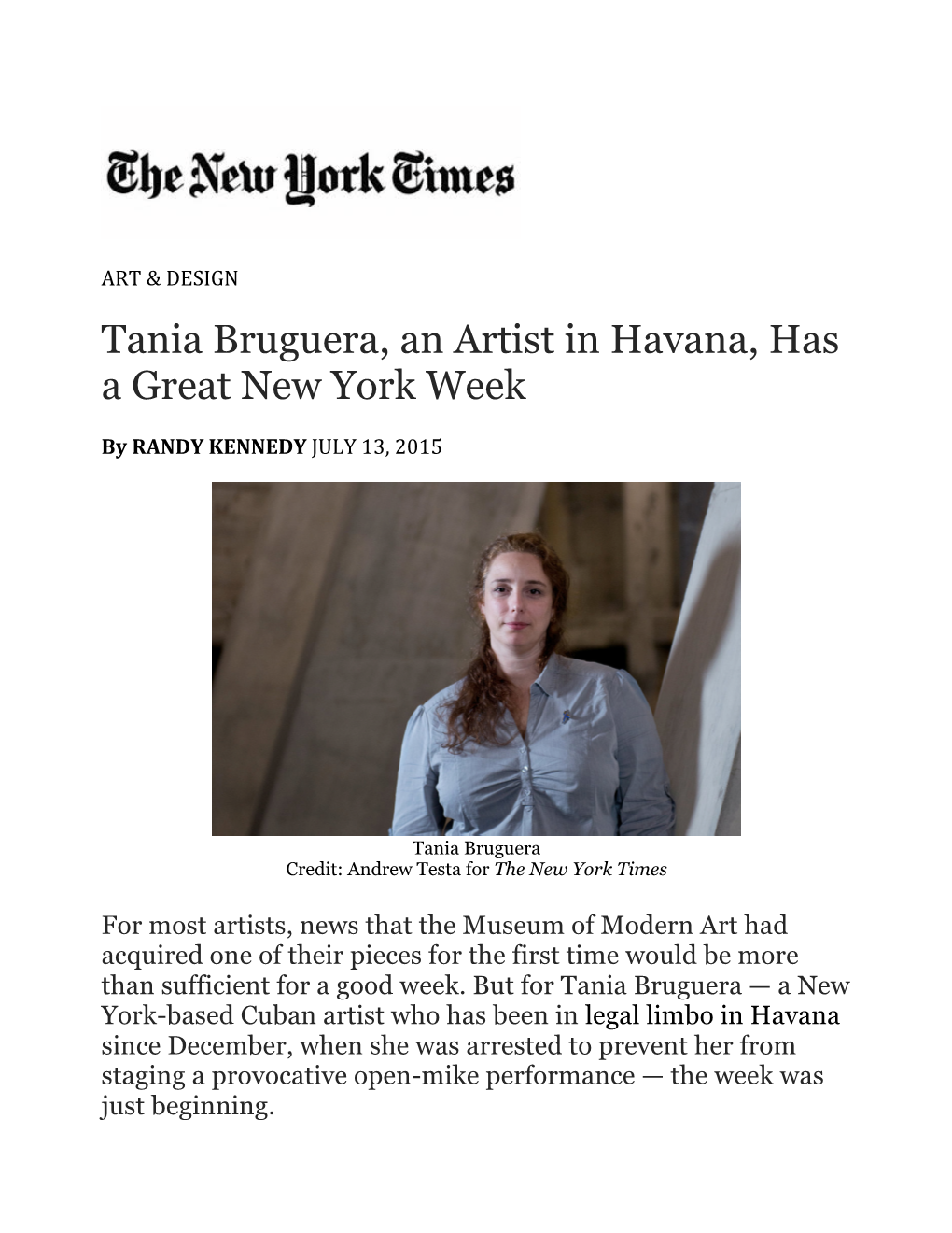 Tania Bruguera, an Artist in Havana, Has a Great New York Week