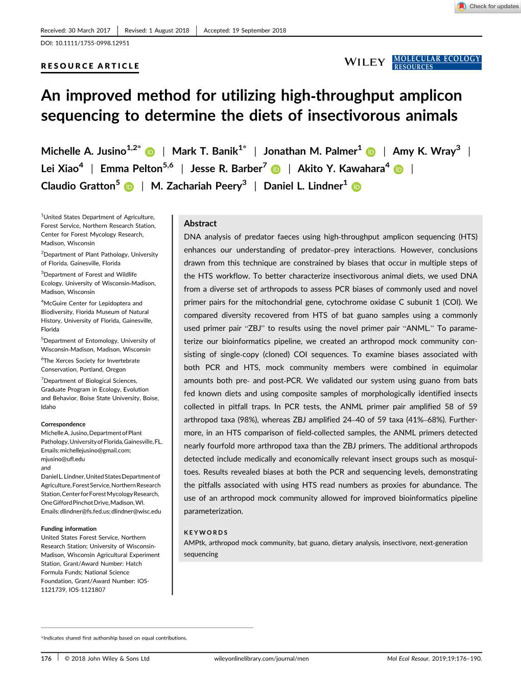 An Improved Method for Utilizing High‐Throughput Amplicon Sequencing to Determine the Diets of Insectivorous Animals