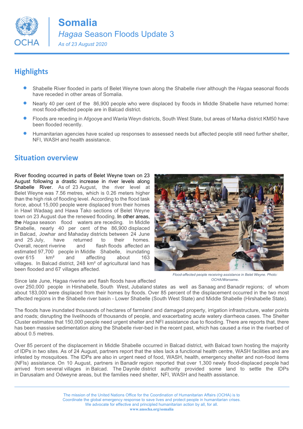 Somalia Hagaa Season Floods Update 3 As of 23 August 2020