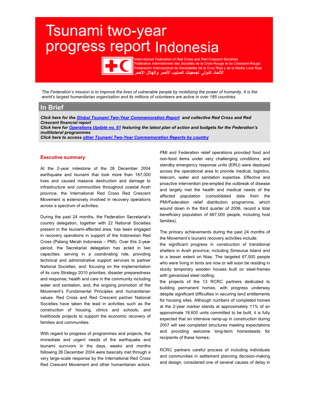 Two-Year Progress Report for Indonesia