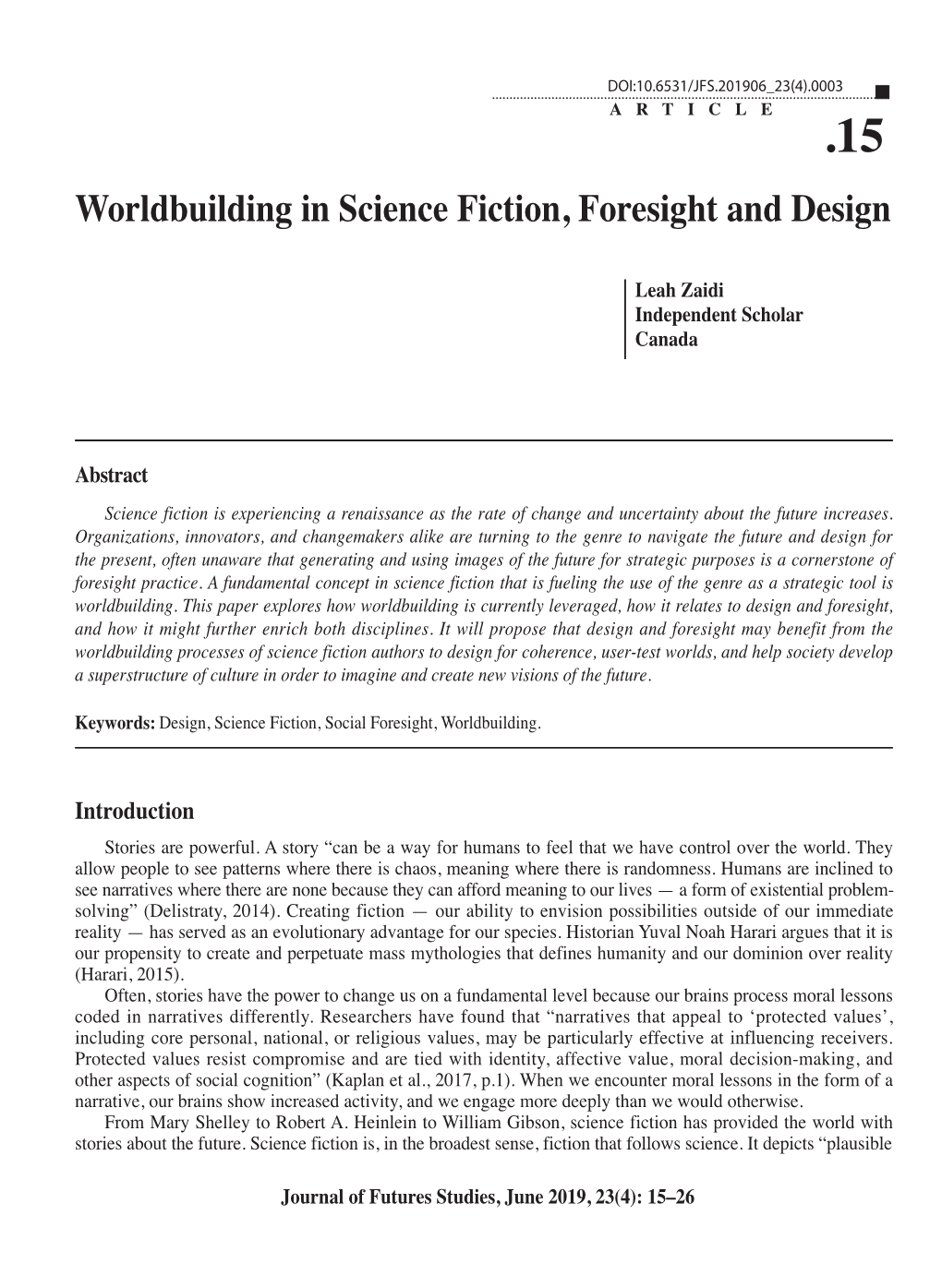 Worldbuilding in Science Fiction, Foresight and Design