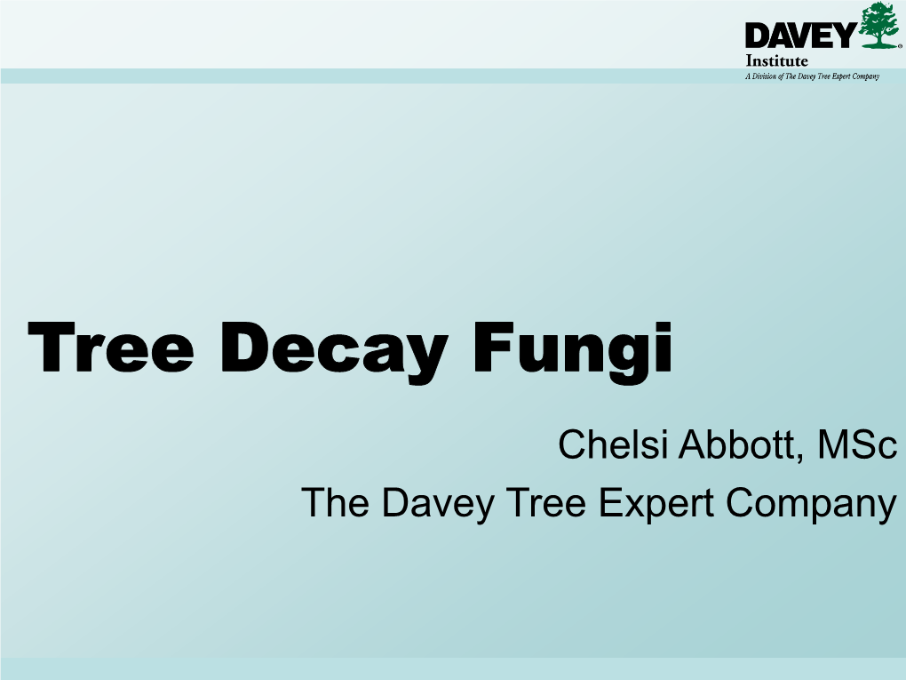 Tree Decay Fungi Chelsi Abbott, Msc the Davey Tree Expert Company Overview