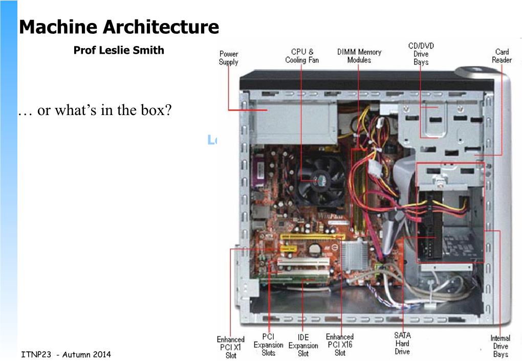 Machine Architecture Prof Leslie Smith