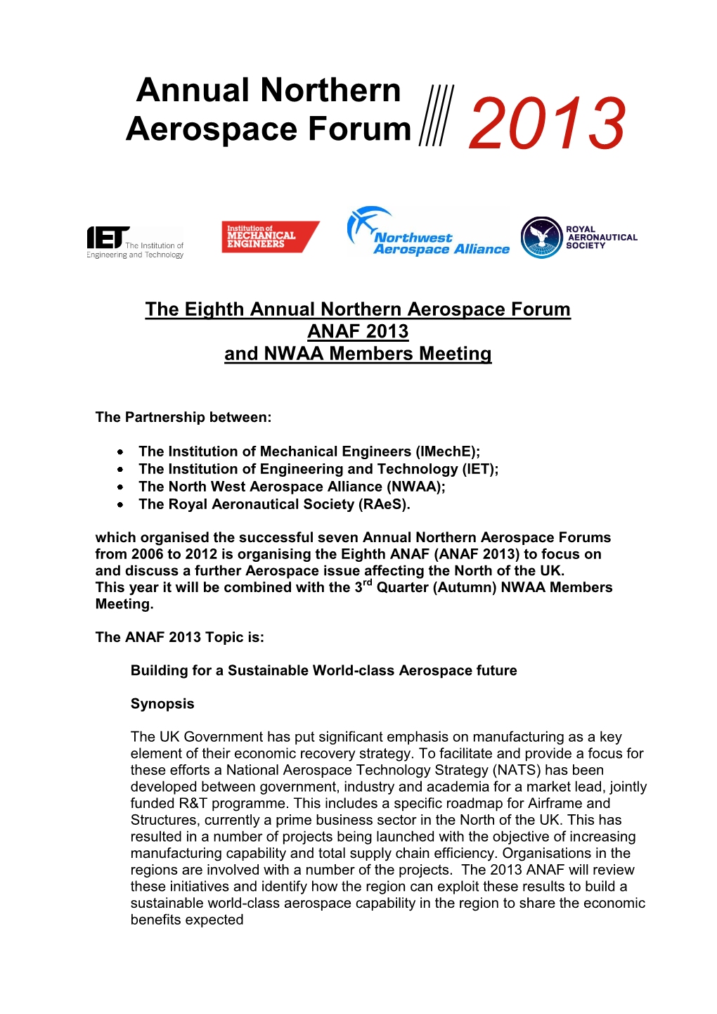 Annual Northern Aerospace Forum 2013