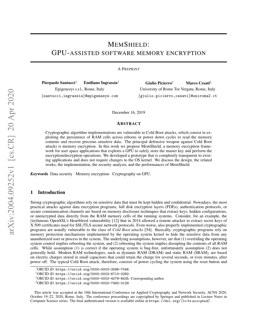 Memshield: Gpu-Assisted Software Memory Encryption
