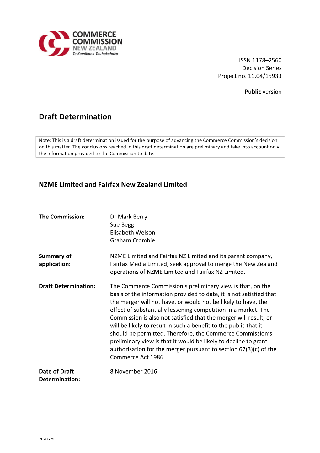 NZME Ltd and Fairfax New Zealand Ltd – Authorisation Draft Determination