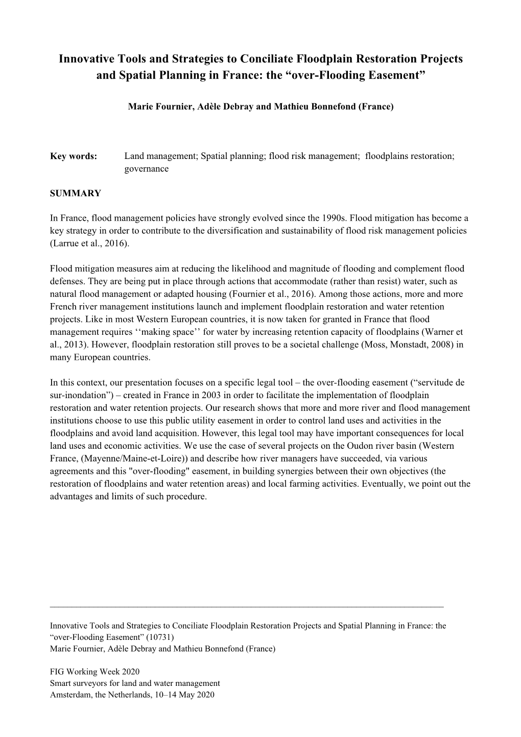 Innovative Tools and Strategies to Conciliate Floodplain Restoration Projects and Spatial Planning in France: the “Over-Flooding Easement”