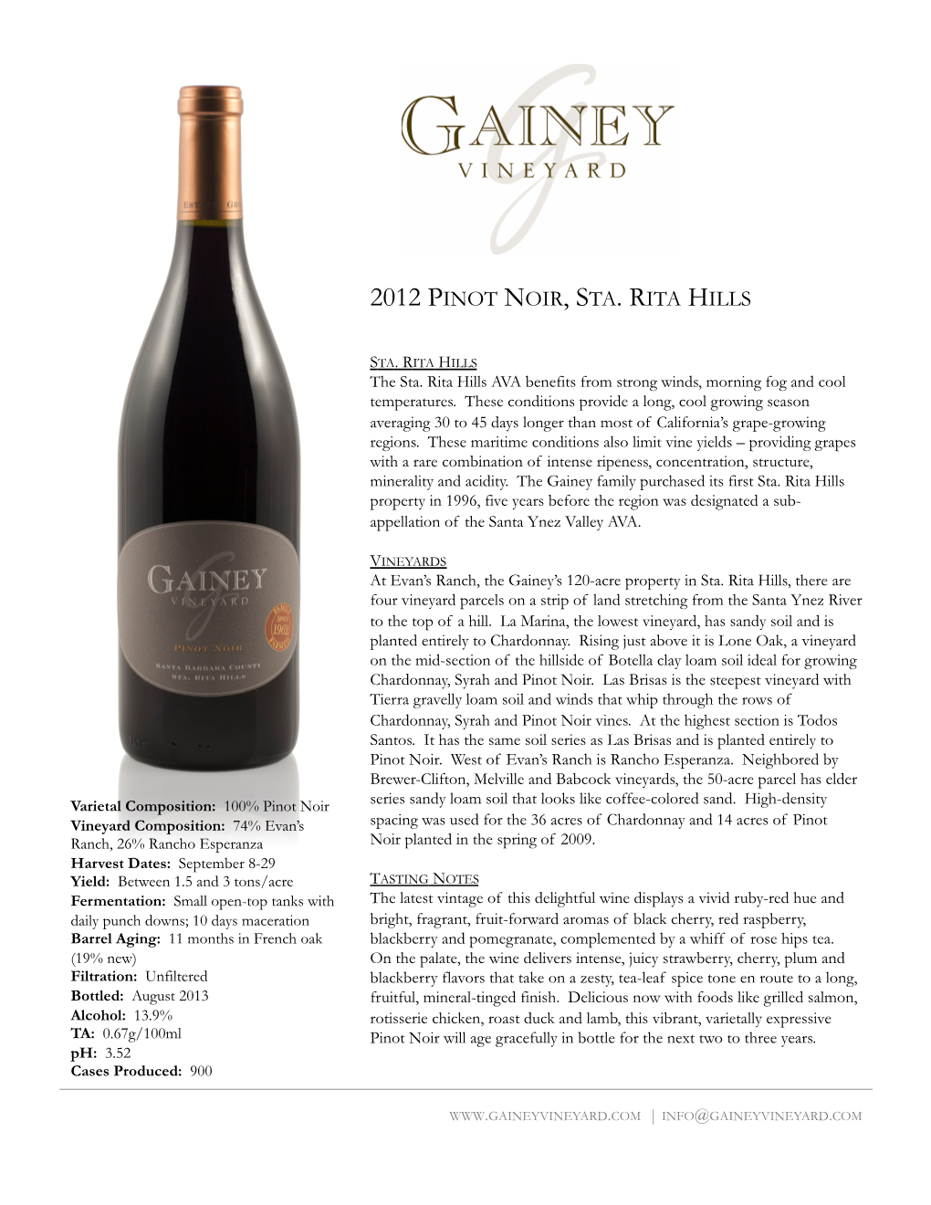 2012 Pinot Noir, Sta. Rita Hills