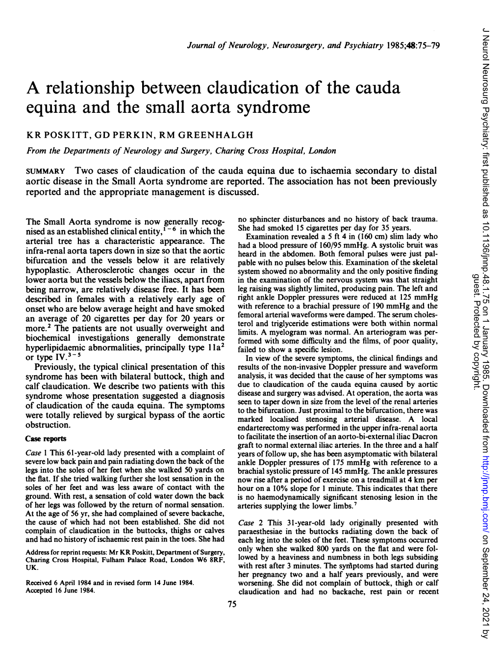 A Relationship Between Claudication of the Cauda Equina and the Small Aorta Syndrome