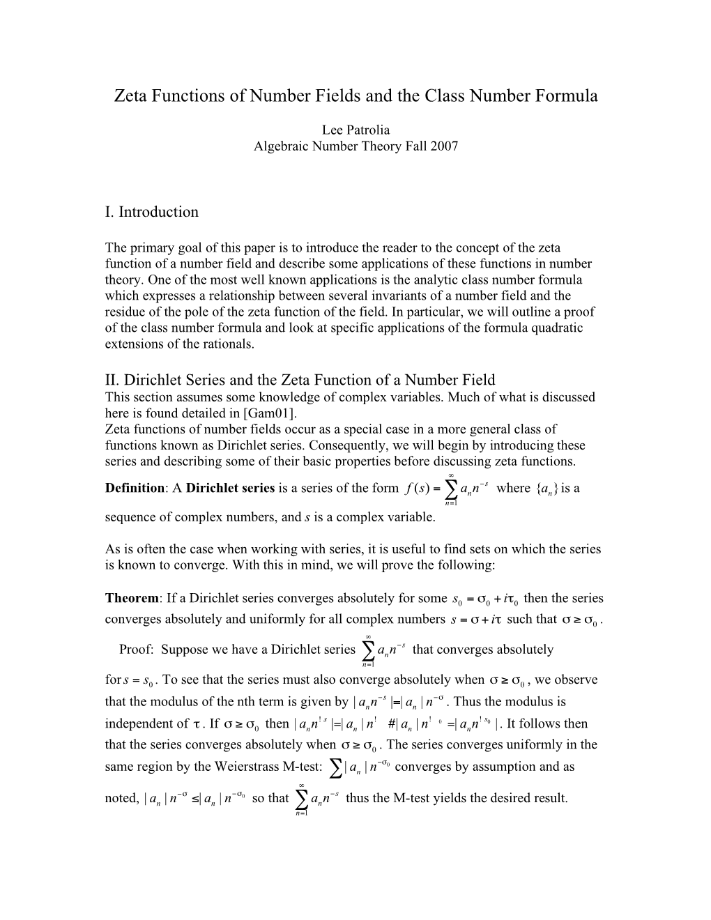 ANT Fall 07 Class Number Formula