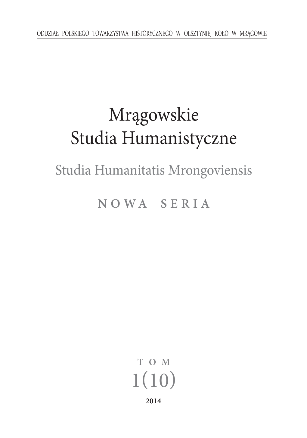 Mrągowskie Studia Humanistyczne Studia Humanitatis Mrongoviensis