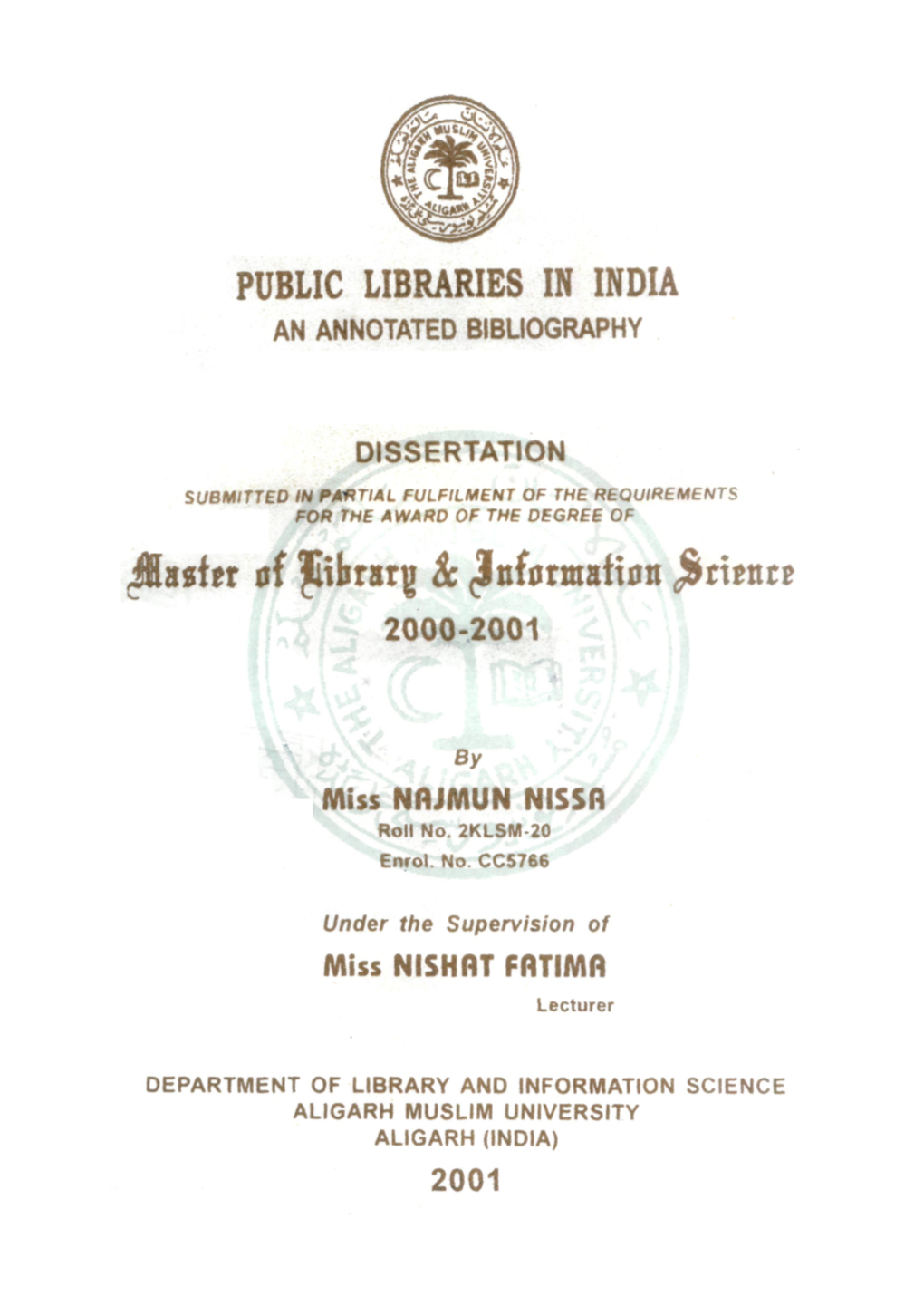 Public Libraries in India an Annotated Bibliography