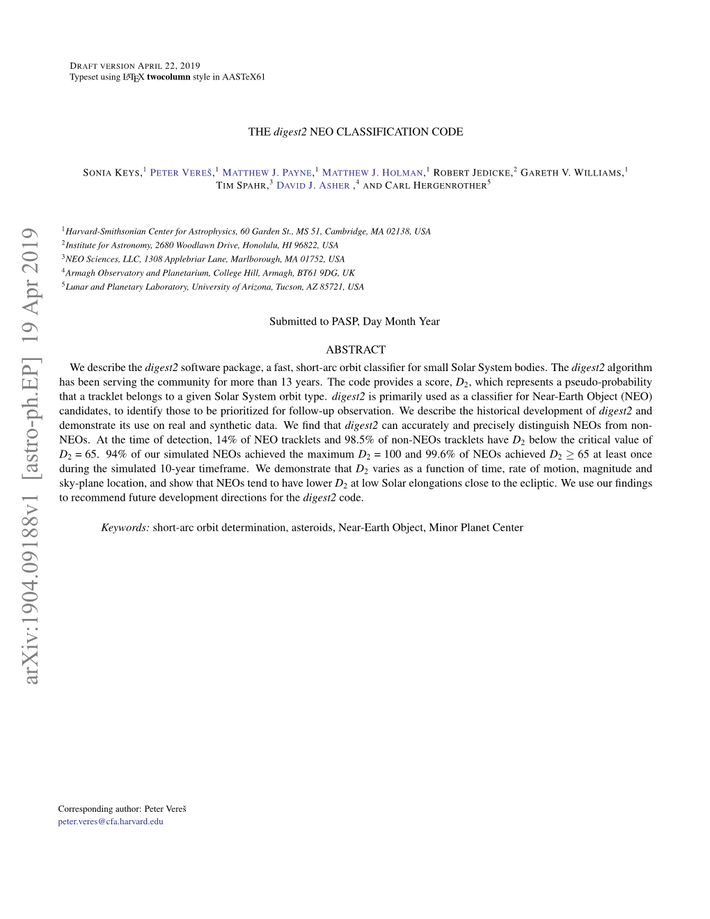 Arxiv:1904.09188V1 [Astro-Ph.EP] 19 Apr 2019