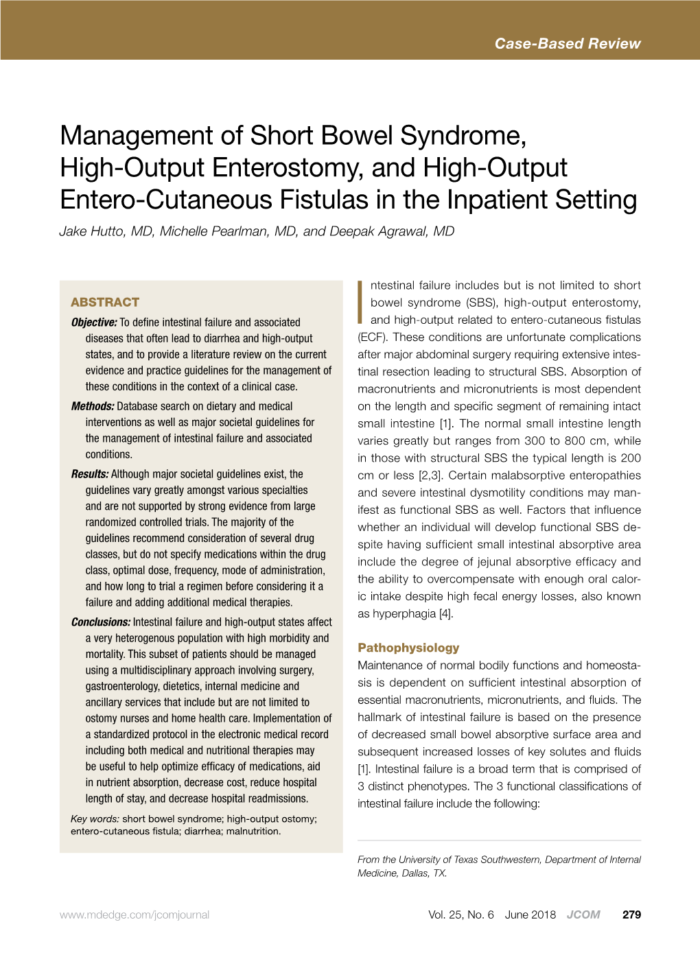 Management of Short Bowel Syndrome, High-Output