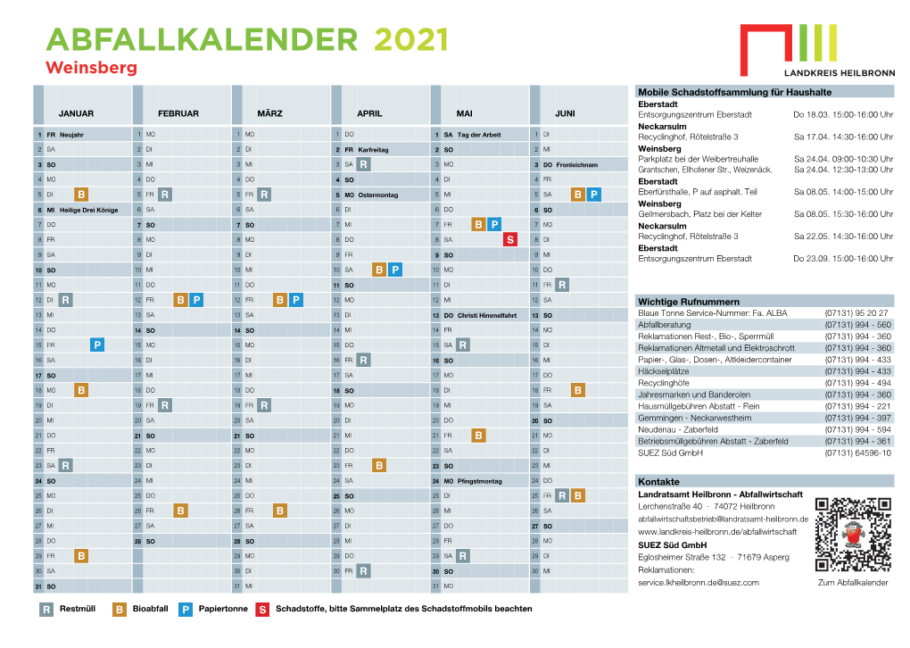 ABFALLKALENDER 2021 Weinsberg