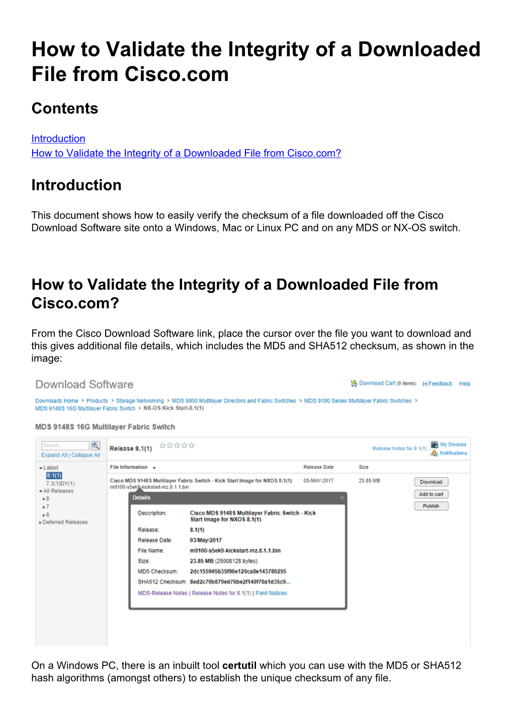 How to Validate the Integrity of a Downloaded File from Cisco.Com