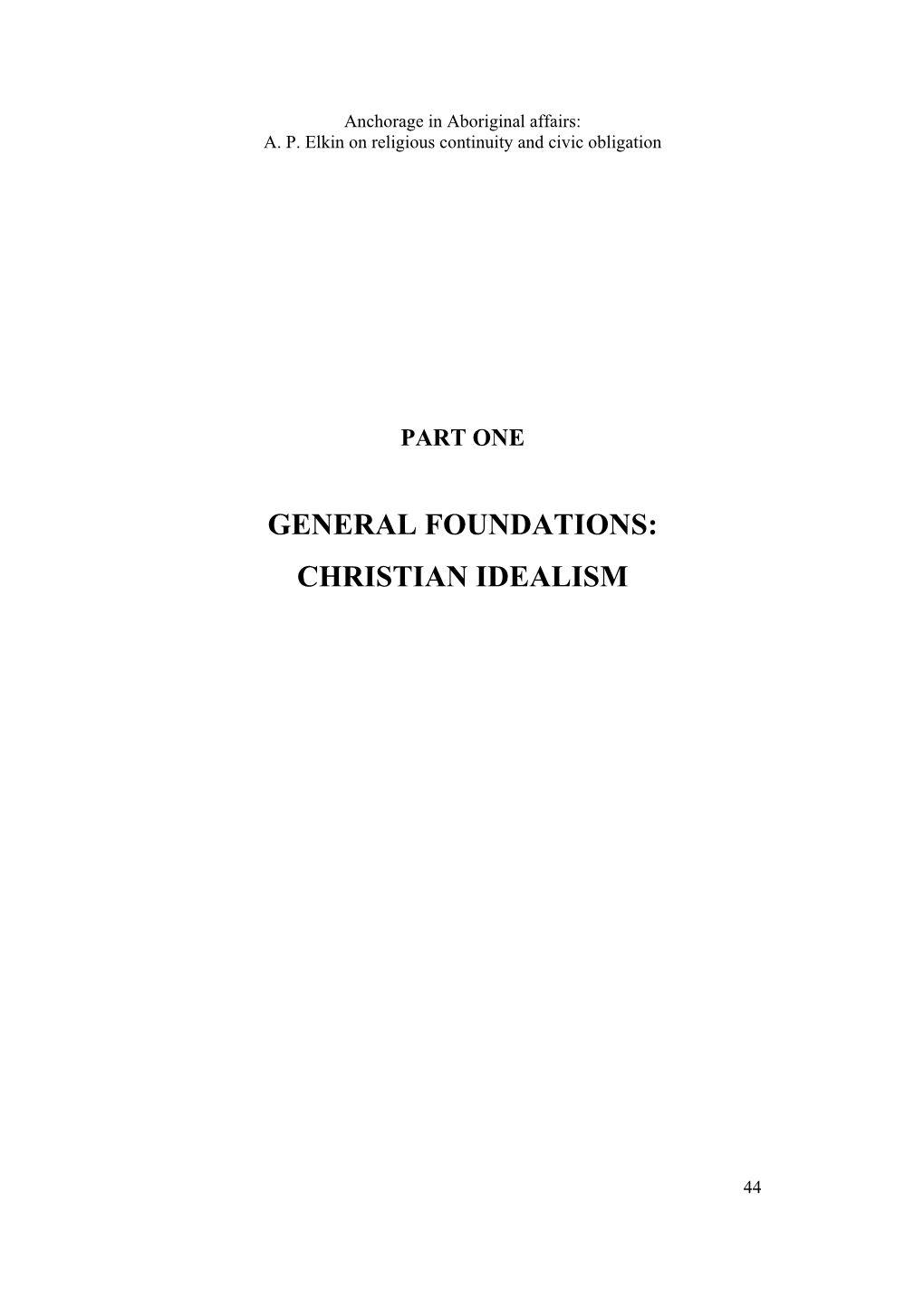 General Foundations: Christian Idealism