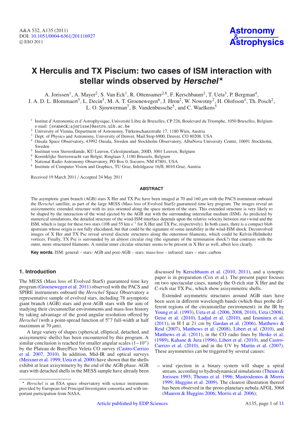 X Herculis and TX Piscium: Two Cases of ISM Interaction with Stellar Winds Observed by Herschel