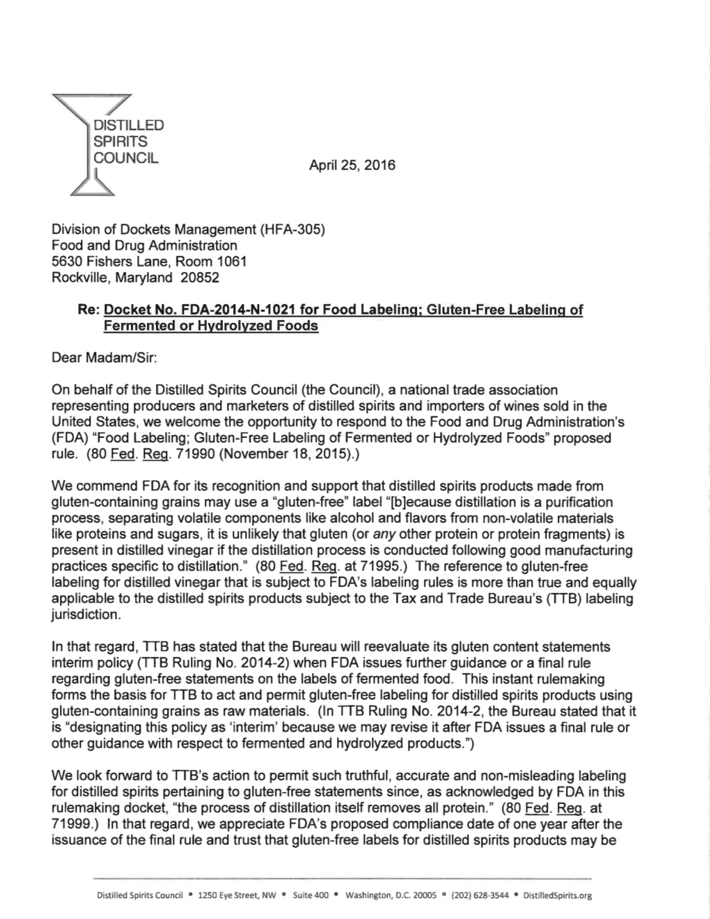 Request for Distillates Made from Cereals, Which Are Used Before Distillation, to Have a Labelling Exemption