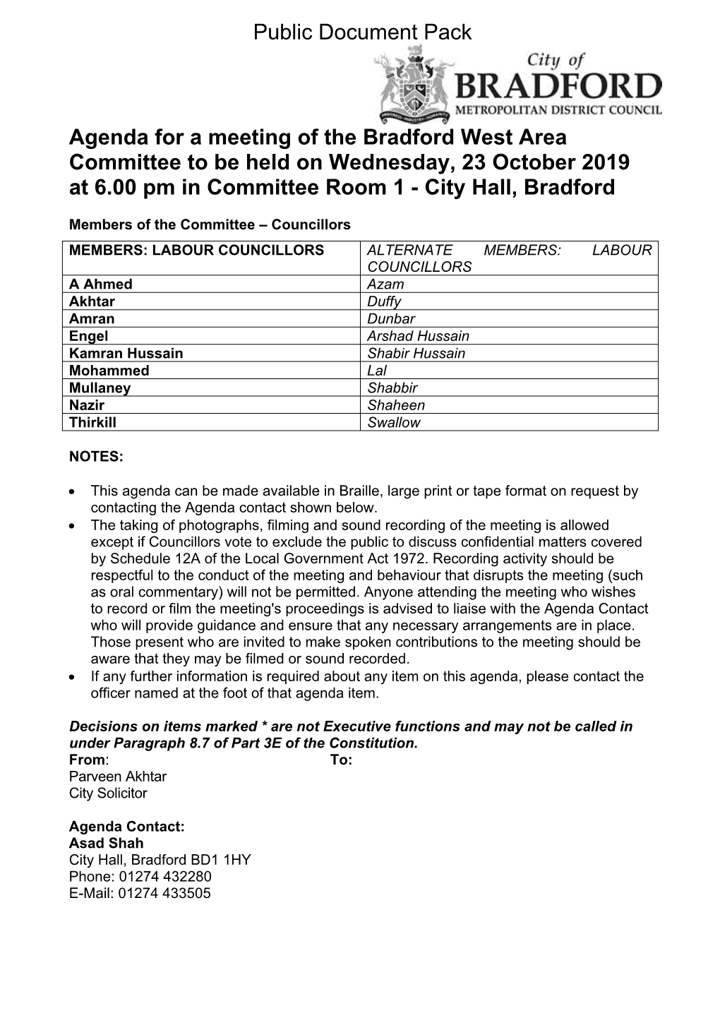 (Public Pack)Agenda Document for Bradford West Area Committee