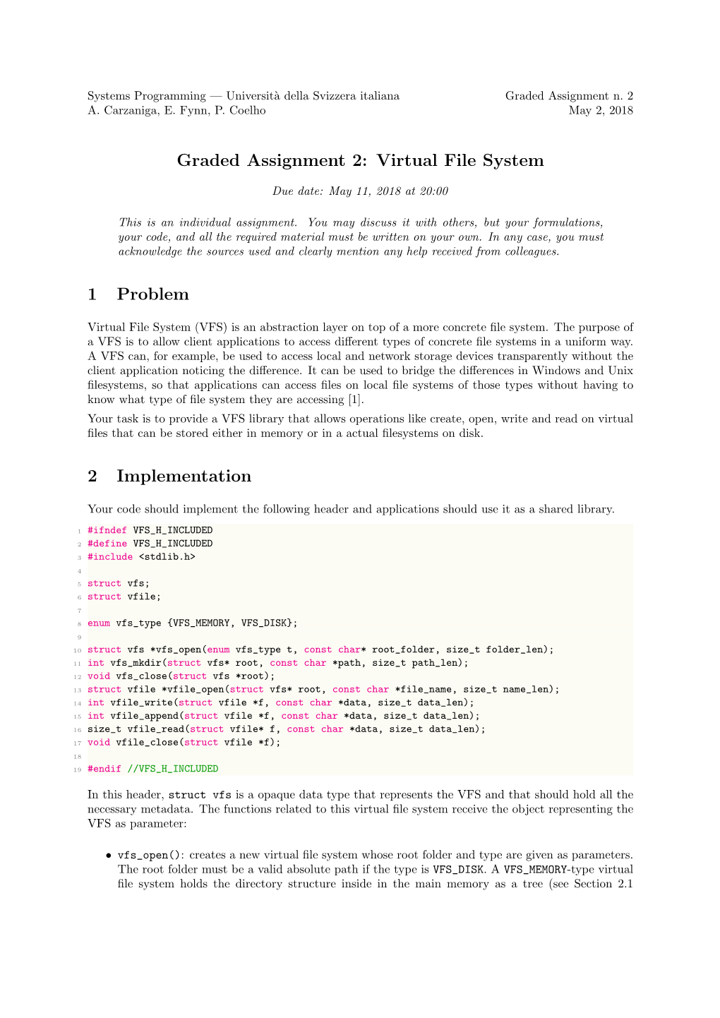 Graded Assignment 2: Virtual File System 1 Problem 2 Implementation