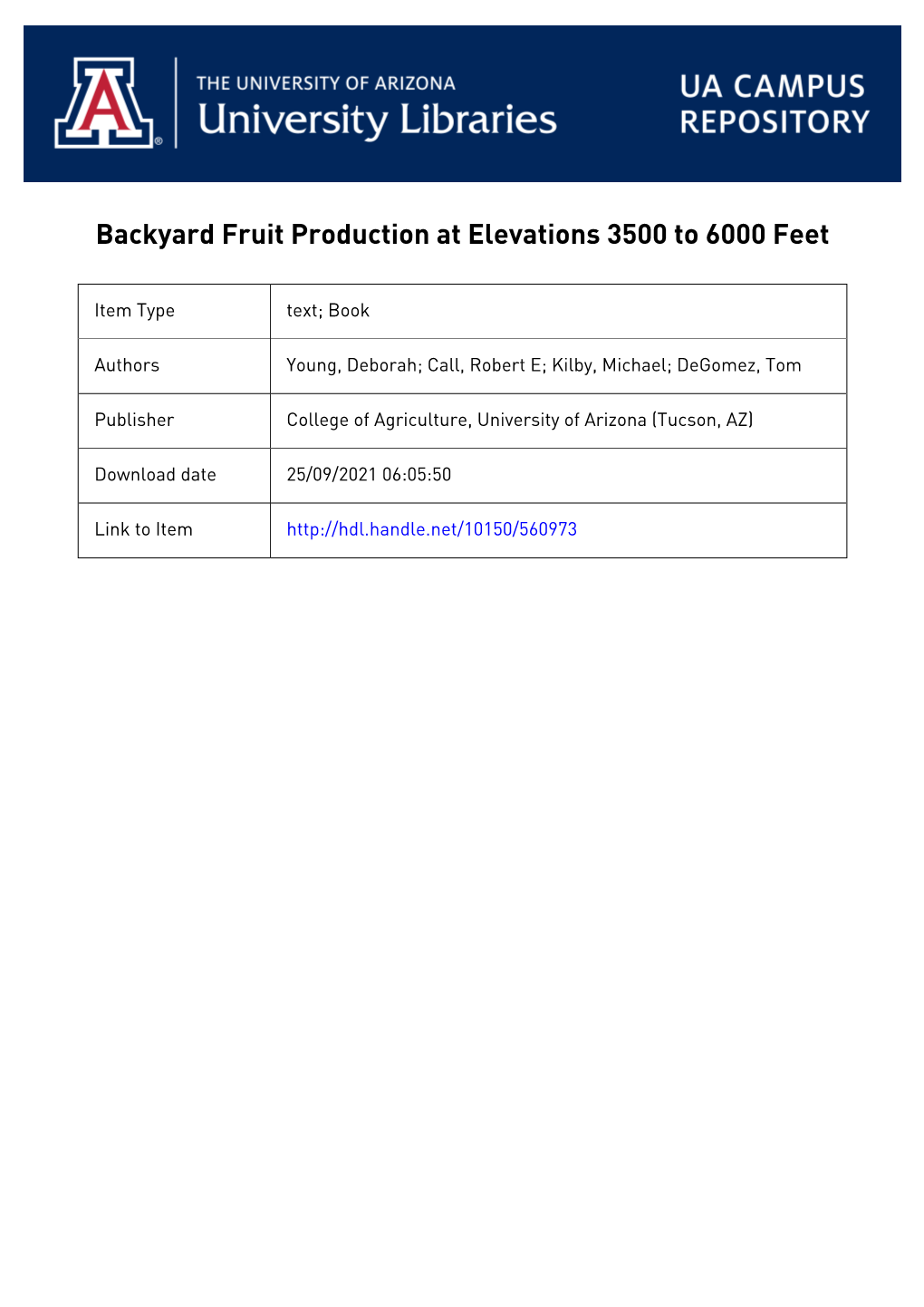Backyard Fruit Production at Elevations 3500 to 6000 Feet