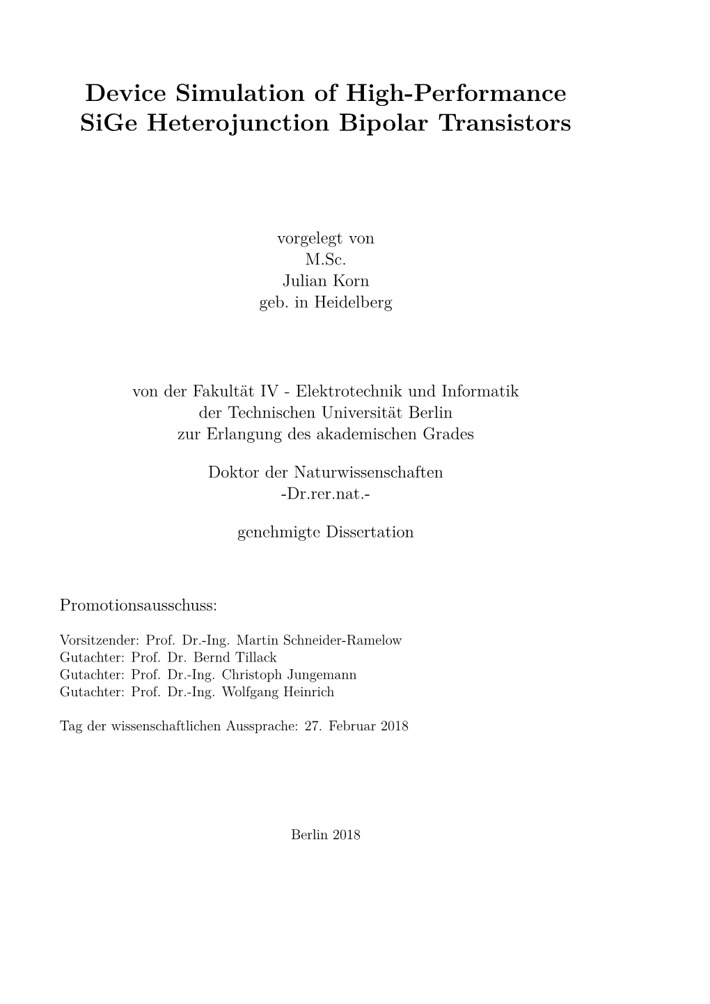 Device Simulation of High-Performance Sige Heterojunction Bipolar Transistors