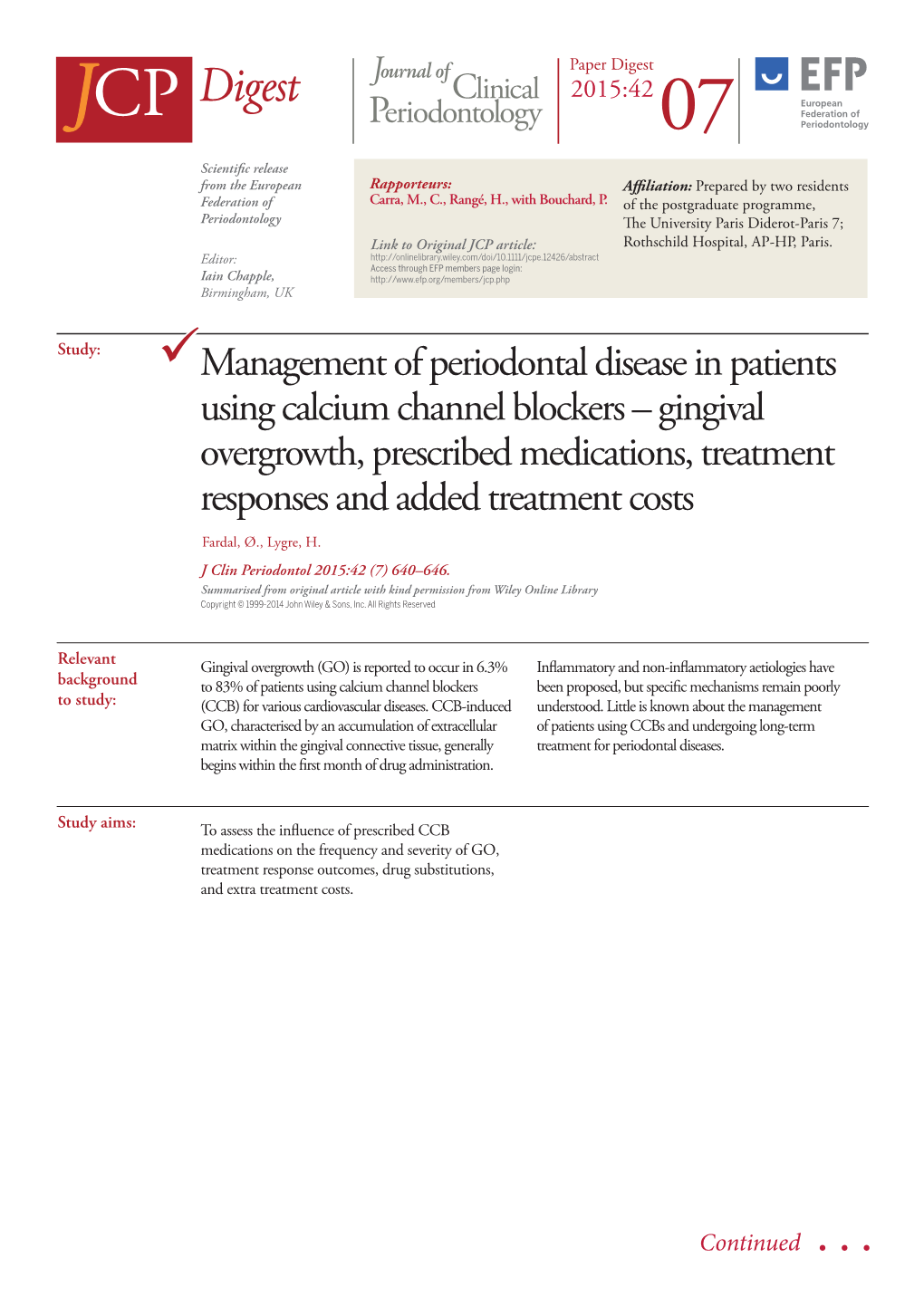 Management of Periodontal Disease in Patients Using Calcium Channel