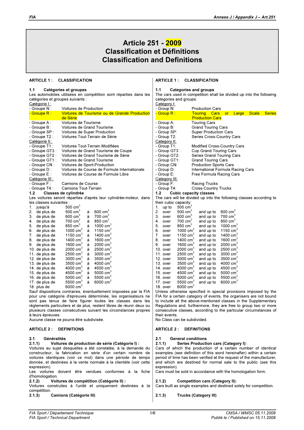 Article 251 - 2009 Classification Et Définitions Classification and Definitions