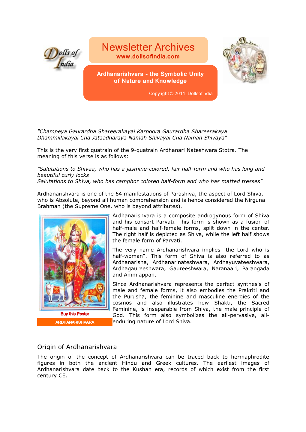 Ardhanarishvara - the Symbolic Unity of Nature and Knowledge
