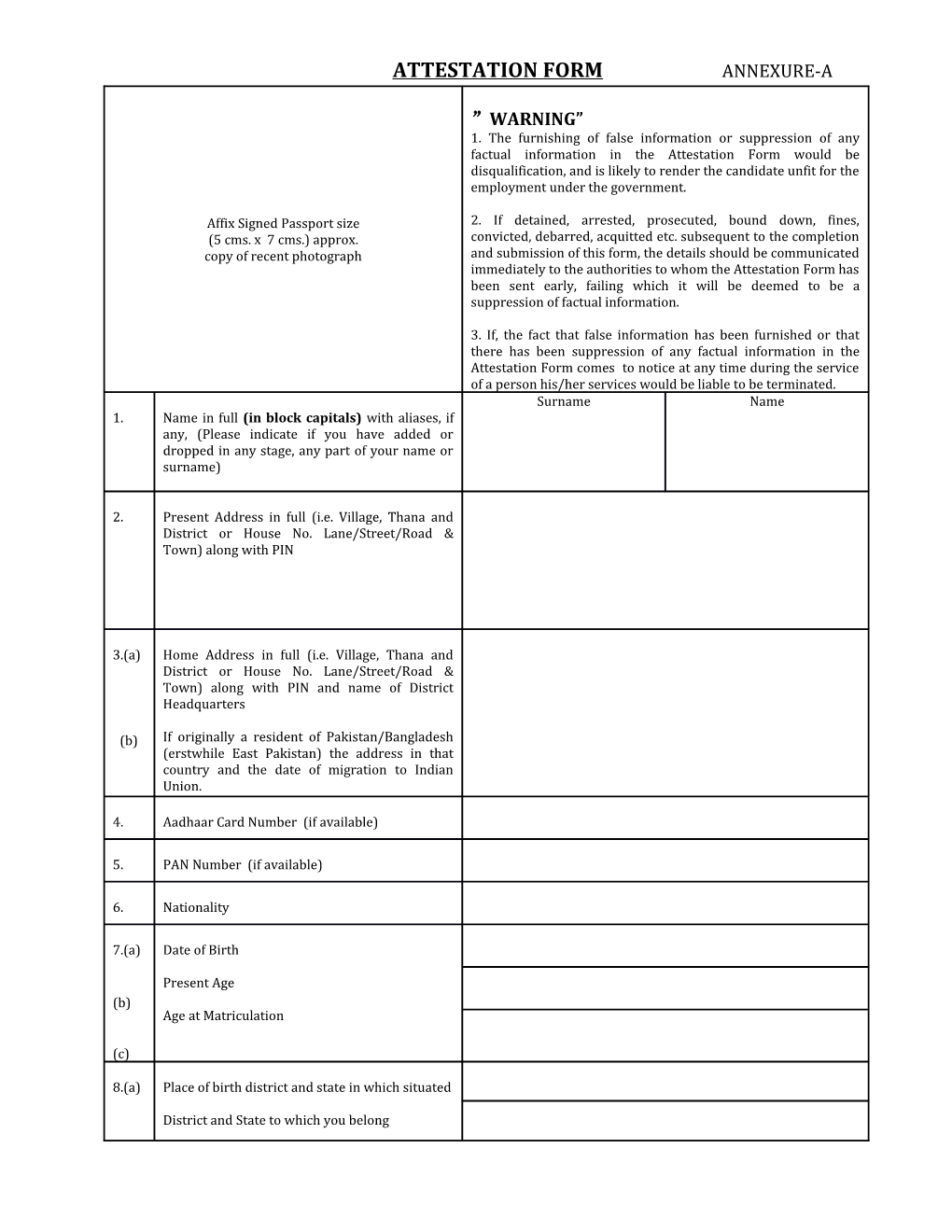 Attestation Form