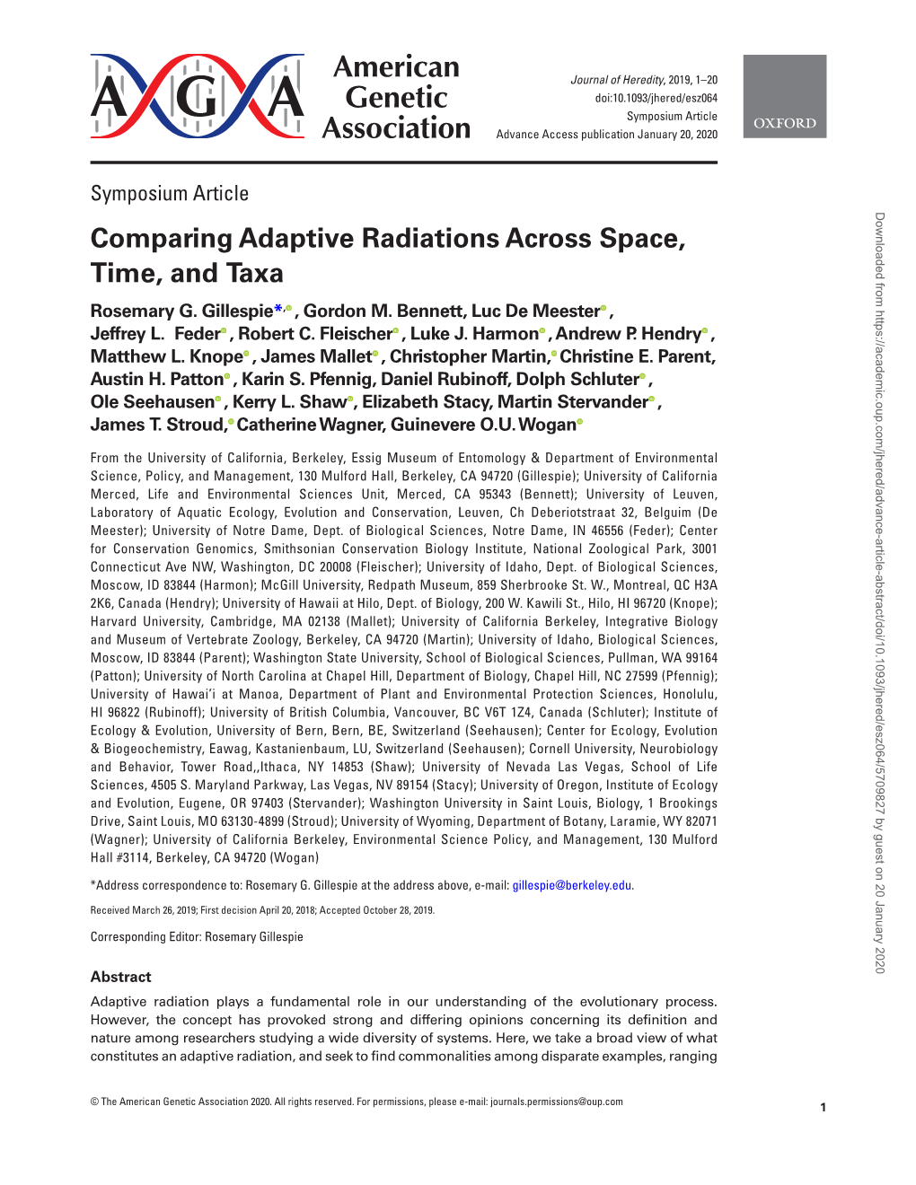 Comparing Adaptive Radiations Across Space, Time, and Taxa Rosemary G