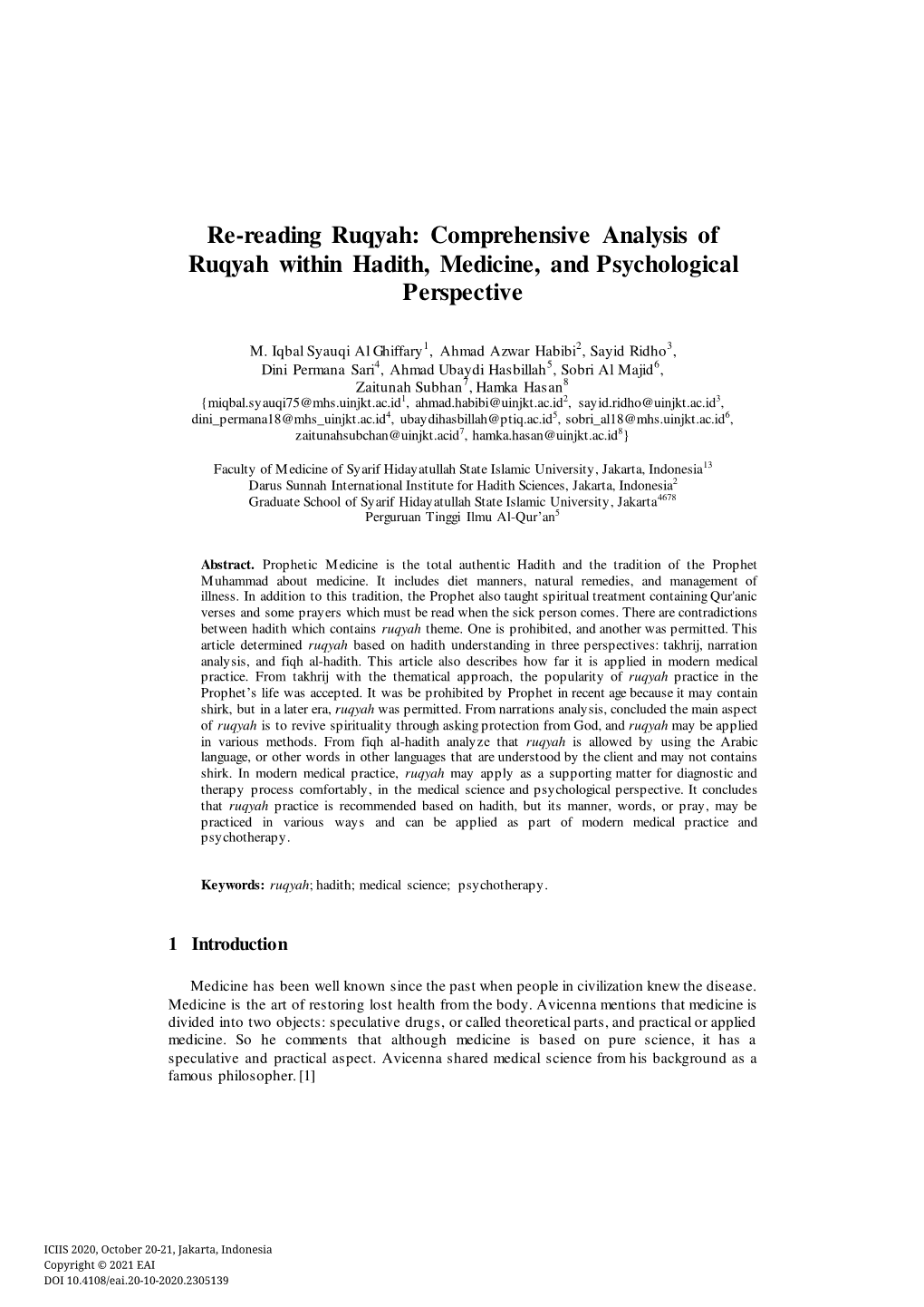 Comprehensive Analysis of Ruqyah Within Hadith, Medicine, and Psychological Perspective