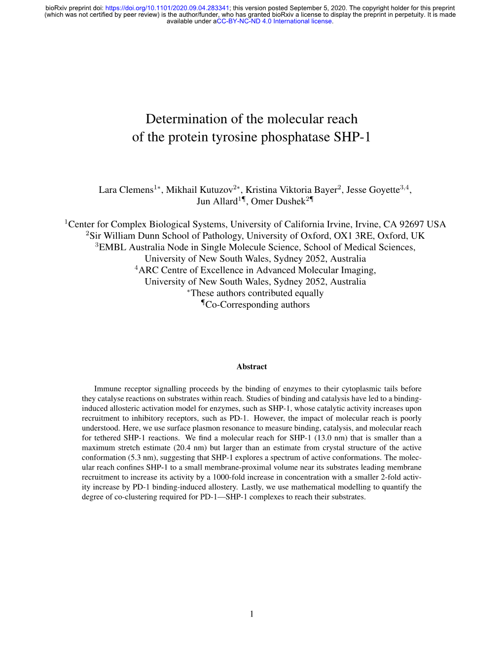 Determination of the Molecular Reach of the Protein Tyrosine Phosphatase SHP-1